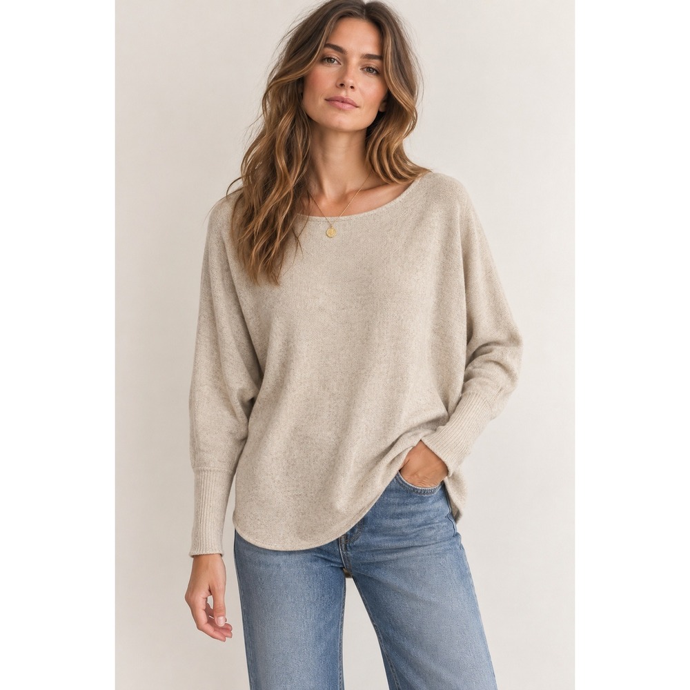 Vince Sweater XS Beige Wool Cashmere Boat Neck Dolman Sleeve Quiet Luxury